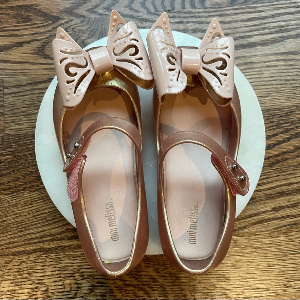 Mini Melissa Large Bow Pink Glitter Mary Jane Spring Summer Plastic Jelly Shoes